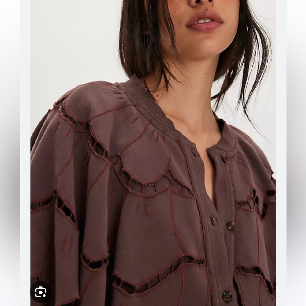 Free People Fluttercape Sweatshirt Cutwork Embroidered Cape Cardigan XL - Picture 2 of 8